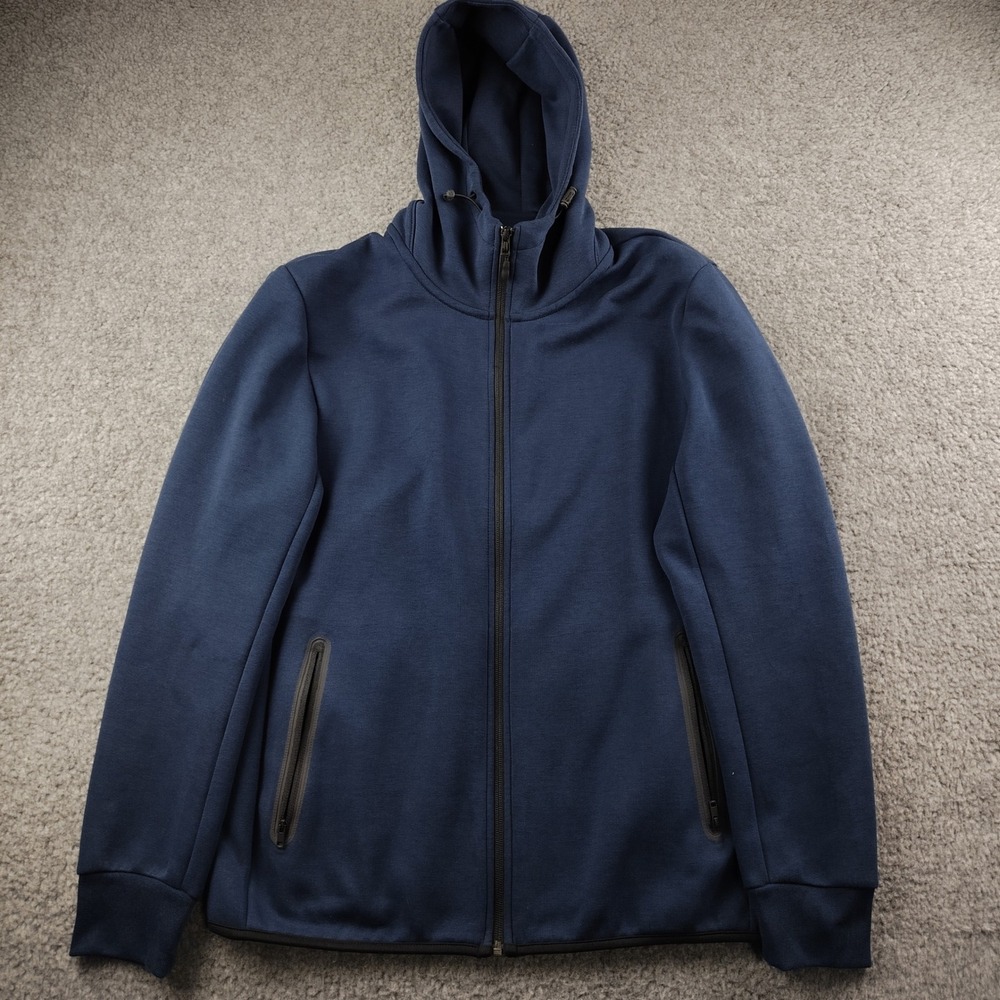 Uniqlo Hoodie Mens XL Dry Stretch Blue Full Zip Tech Fleece Style EUC
